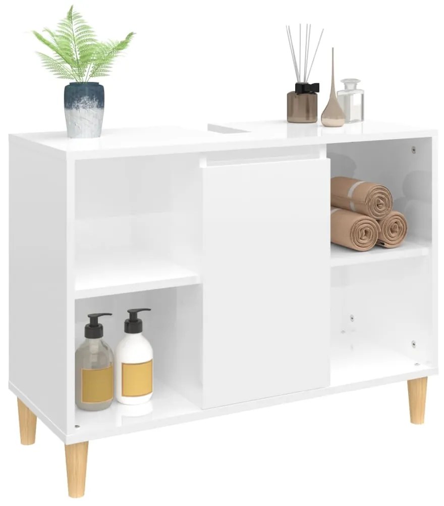 vidaXL Ντουλάπι Νιπτήρα Γυαλ. Λευκό 80x33x60 εκ. Επεξεργασμένο Ξύλο