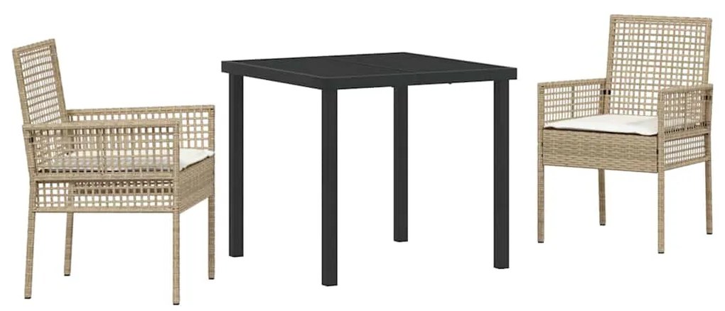 vidaXL Σέτ φαγητού για κήπο με μαξιλάρι 3 pcs Μπεζ συνθετικό ρατάν