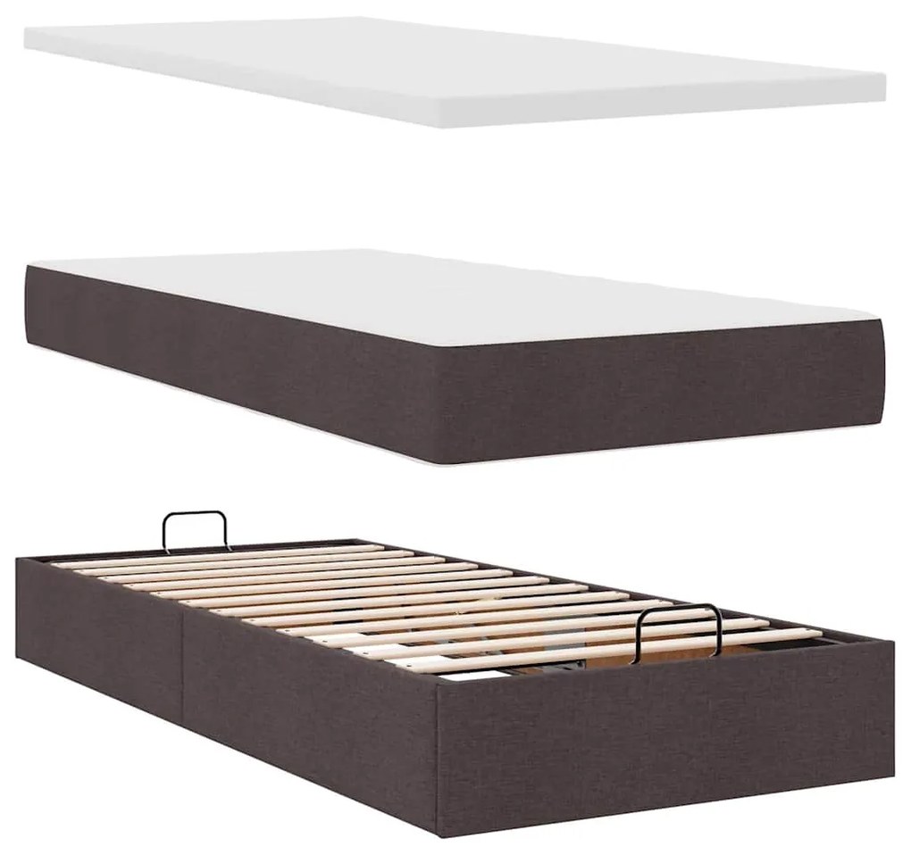 Οθωμανικό κρεβάτι με στρώμα σκούρο καφέ 90x190cm ύφασμα 3313039