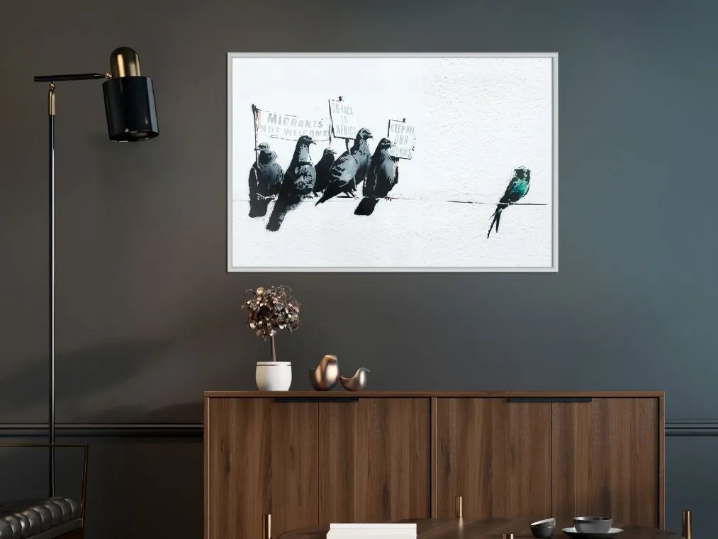 Αφίσα - Banksy: Pigeons - 30x20 - Χρυσό - Χωρίς πασπαρτού