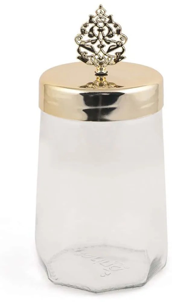 Δοχεία Αποθήκευσης (Σετ 6Τμχ) 238PLN3007 9x9x20cm 700ml Clear-Gold Hermia Γυαλί