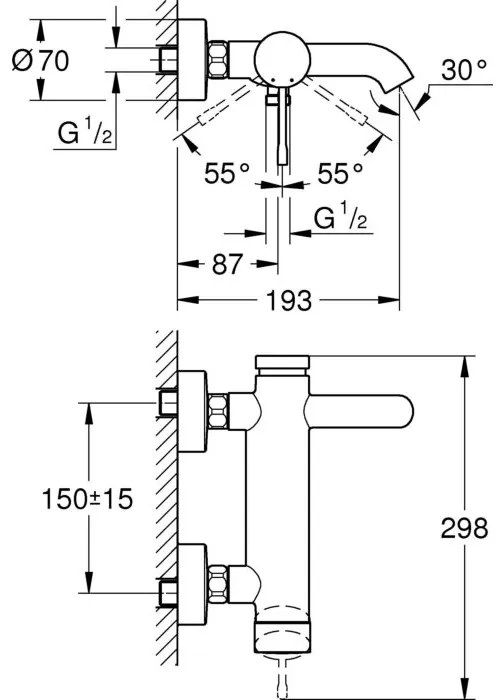Μπαταρία λουτρού σώμα Grohe Essence New Cosmopolitan-Anthraki Mat