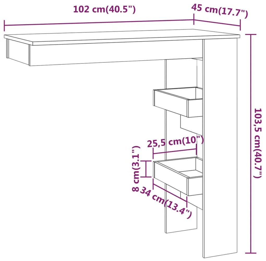 Τραπέζι Μπαρ Τοίχου Γκρι Sonoma 102x45x103,5 εκ. Επεξεργ. Ξύλο - Γκρι