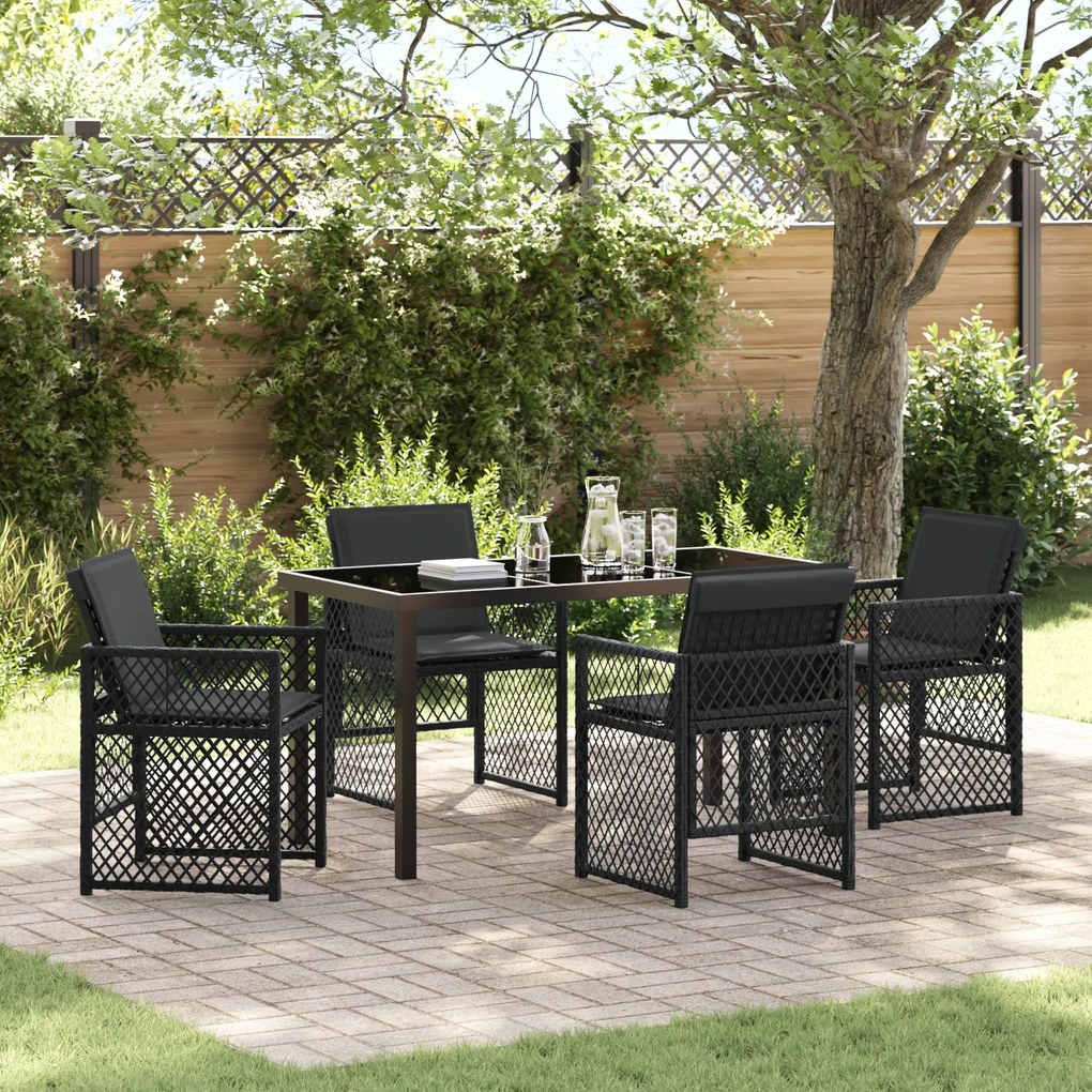 vidaXL Σετ 5 Τεμαχίων Τραπεζαρίας Κήπου με Μαξιλάρια Μαύρο Πολυ Ρατάν