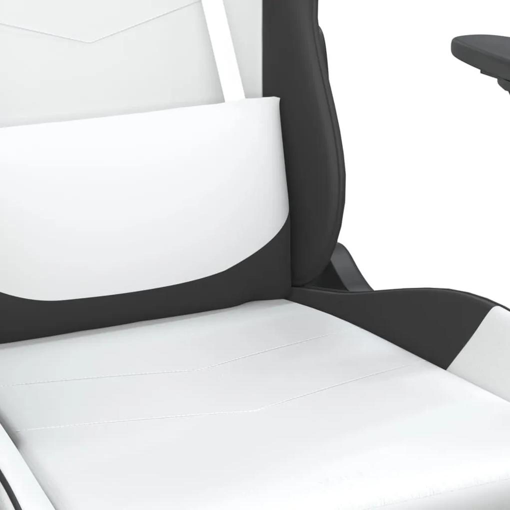 Καρέκλα Gaming Μασάζ Υποπόδιο Λευκό &amp; Μαύρο από Συνθετικό Δέρμα - Λευκό