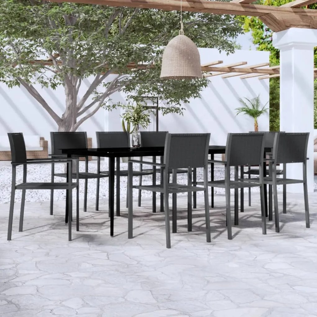 vidaXL Σετ Τραπεζαρίας Κήπου 9 Τεμαχίων Μαύρο