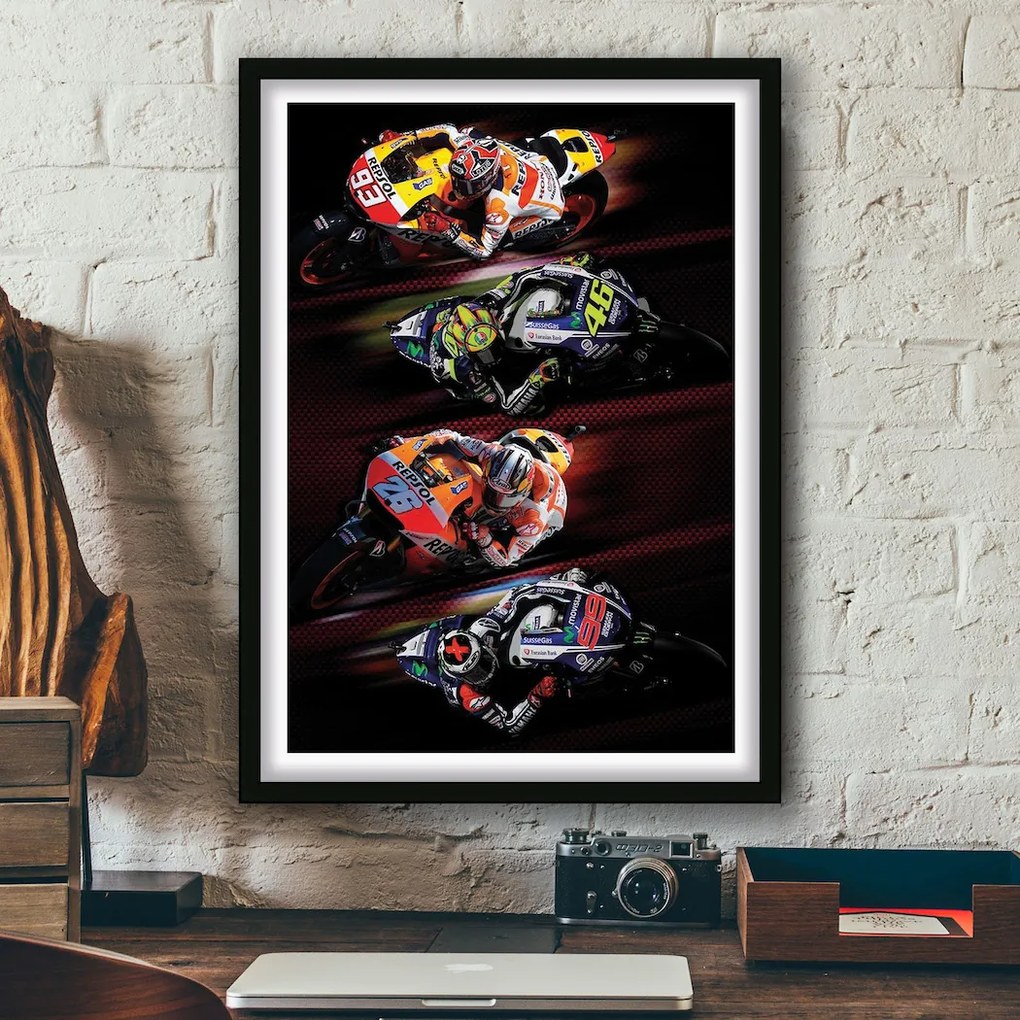 Πόστερ &amp; Κάδρο MotoGp GP004 30x40cm Μαύρο Ξύλινο Κάδρο (με πόστερ)