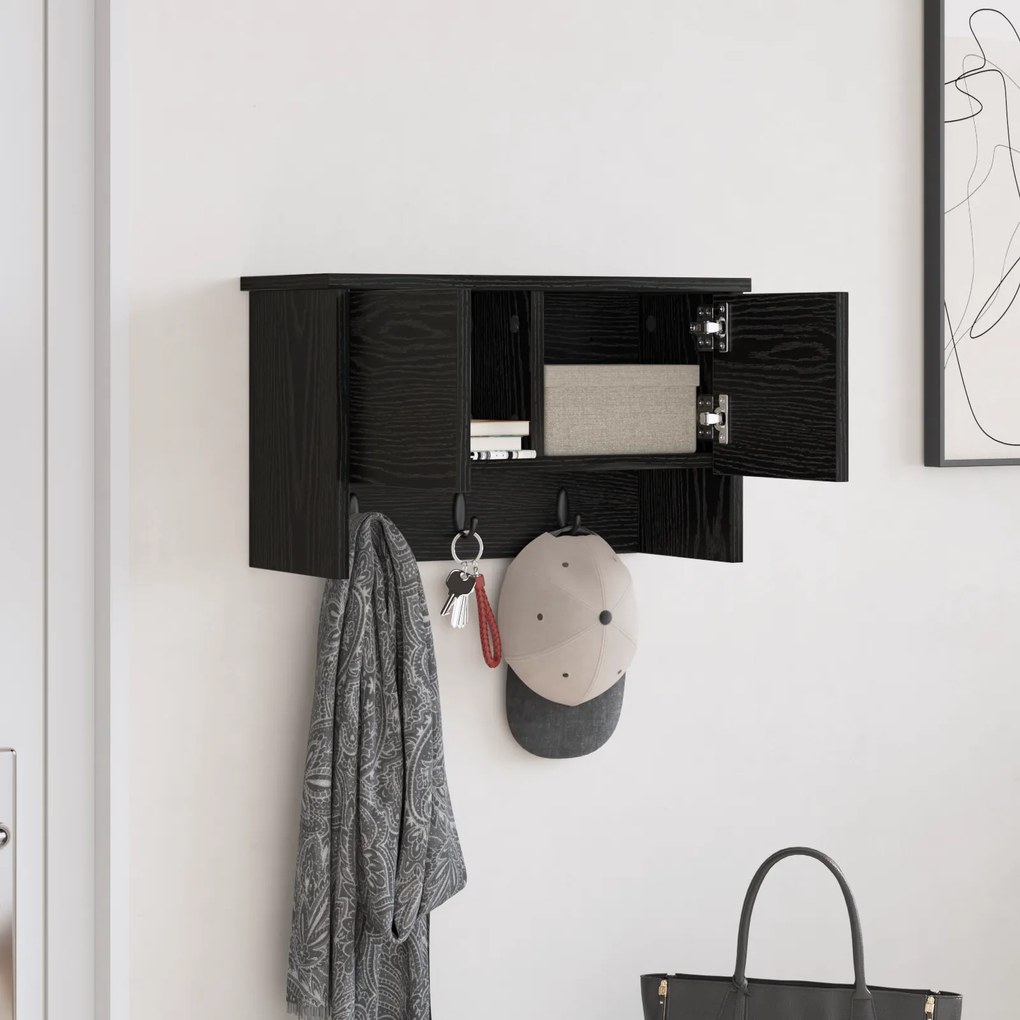 vidaXL Τοίχου Κρεμάστρα Μαύρη δρυς 50 x 20 x 30 εκ. Επεξεργασμένο ξύλο