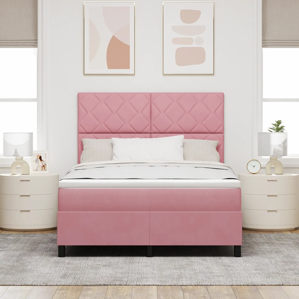 vidaXL Κρεβάτι Box Spring με Στρώμα Ροζ 140x190 εκ Βελούδο
