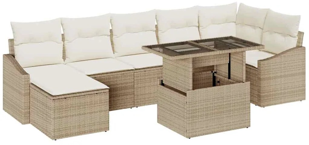 vidaXL Σετ Καναπέ Κήπου με μαξιλάρι με αποθήκευση 8 pcs Μπεζ και Κρέμα