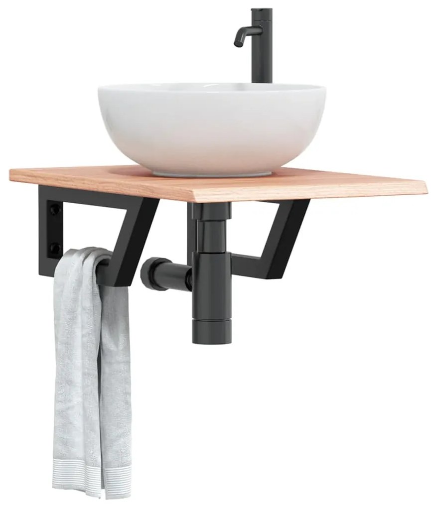 Ράφι Νιπτήρα Τοίχου από Ατσάλι / Μασίφ Ξύλο Δρυός