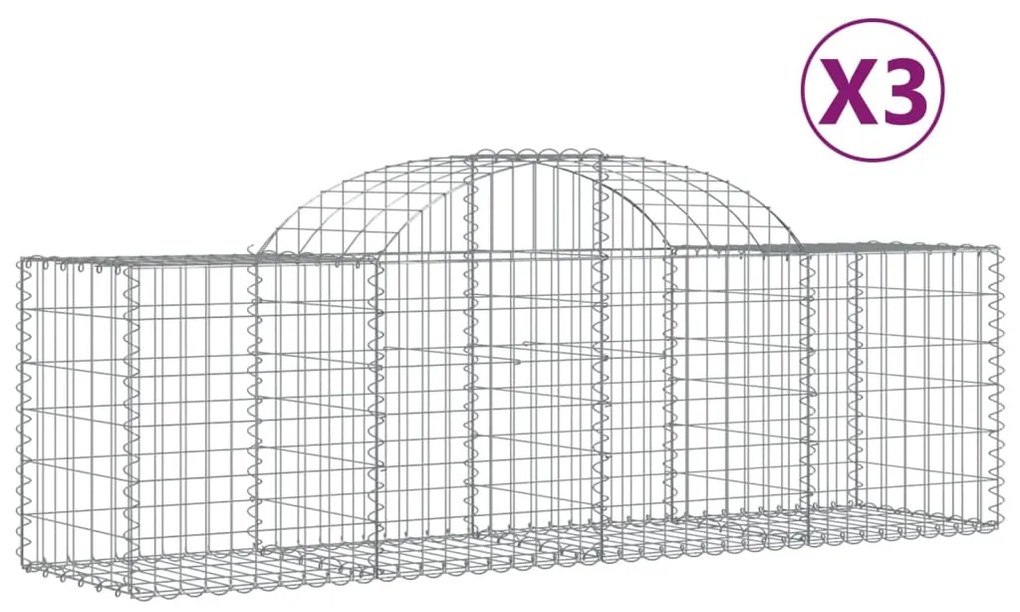 vidaXL Συρματοκιβώτια Τοξωτά 3 τεμ. 200x50x60/80 εκ. Γαλβαν. Ατσάλι