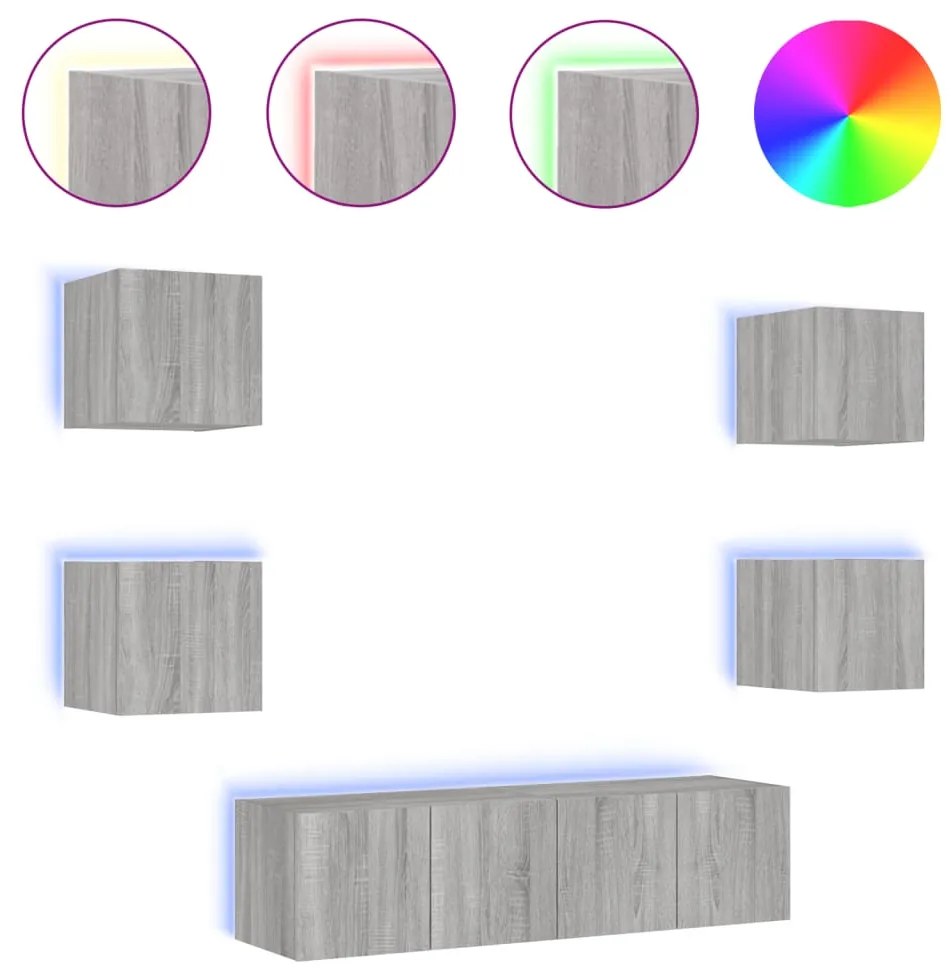 ΈΠΙΠΛΑ ΤΟΙΧΟΥ ΤΗΛΕΟΡΑΣΗΣ 6 ΤΕΜ. LED ΓΚΡΙ SONOMA ΑΠΟ ΕΠΕΞ. ΞΥΛΟ 3216858