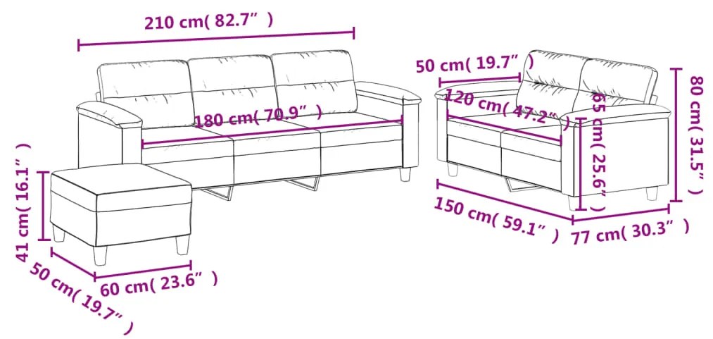 Σετ Σαλονιού 3 Τεμαχίων Μπεζ από Ύφασμα Μικροϊνών με Μαξιλάρια 3202349