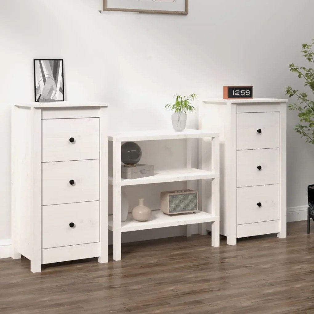 vidaXL Συρταριέρες 2 τεμ. Λευκό 40 x 35 x 80 εκ. από Μασίφ Ξύλο Πεύκου
