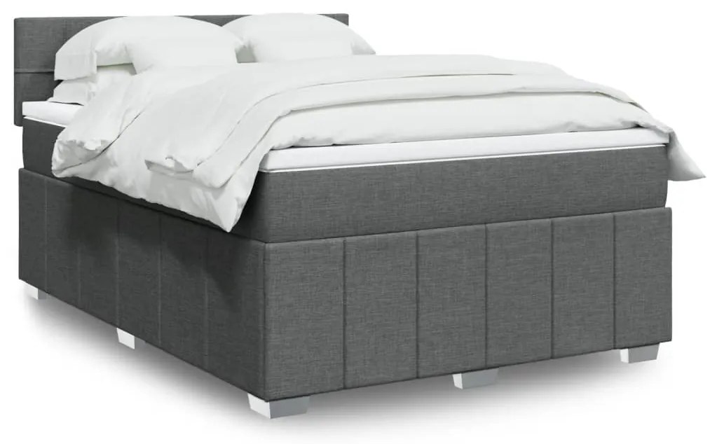 vidaXL Κρεβάτι Boxspring με Στρώμα Σκούρο Γκρι 140x190 εκ. Υφασμάτινο