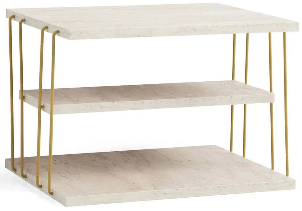 Τραπεζάκι Βοηθητικό Lifon 854KLN4761 50x40x33cm Travertine Beige-Gold