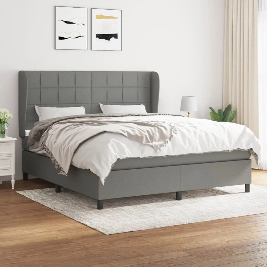 Κρεβάτι Boxspring με Στρώμα Σκούρο Γκρι 180x200 εκ Υφασμάτιν - Γκρι