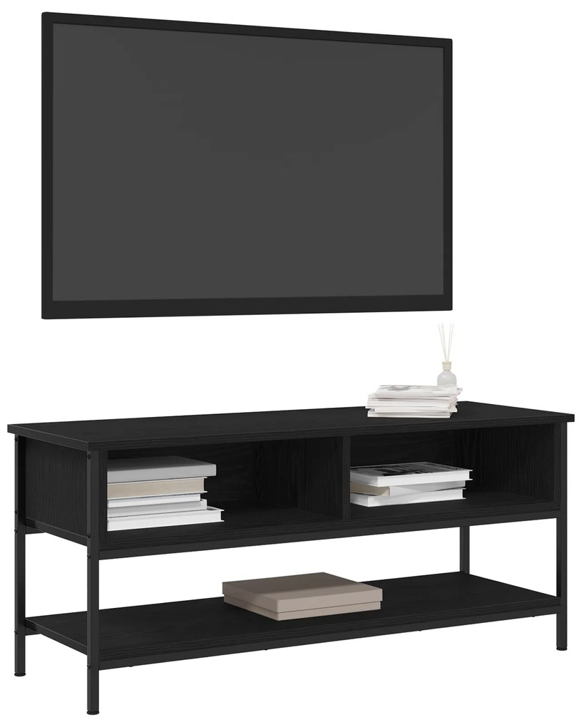 vidaXL Κάστρο τηλεόρασης Μαύρο Δρυς 100x35x45 cm Επεξεργασμένο ξύλο και χάλυβας
