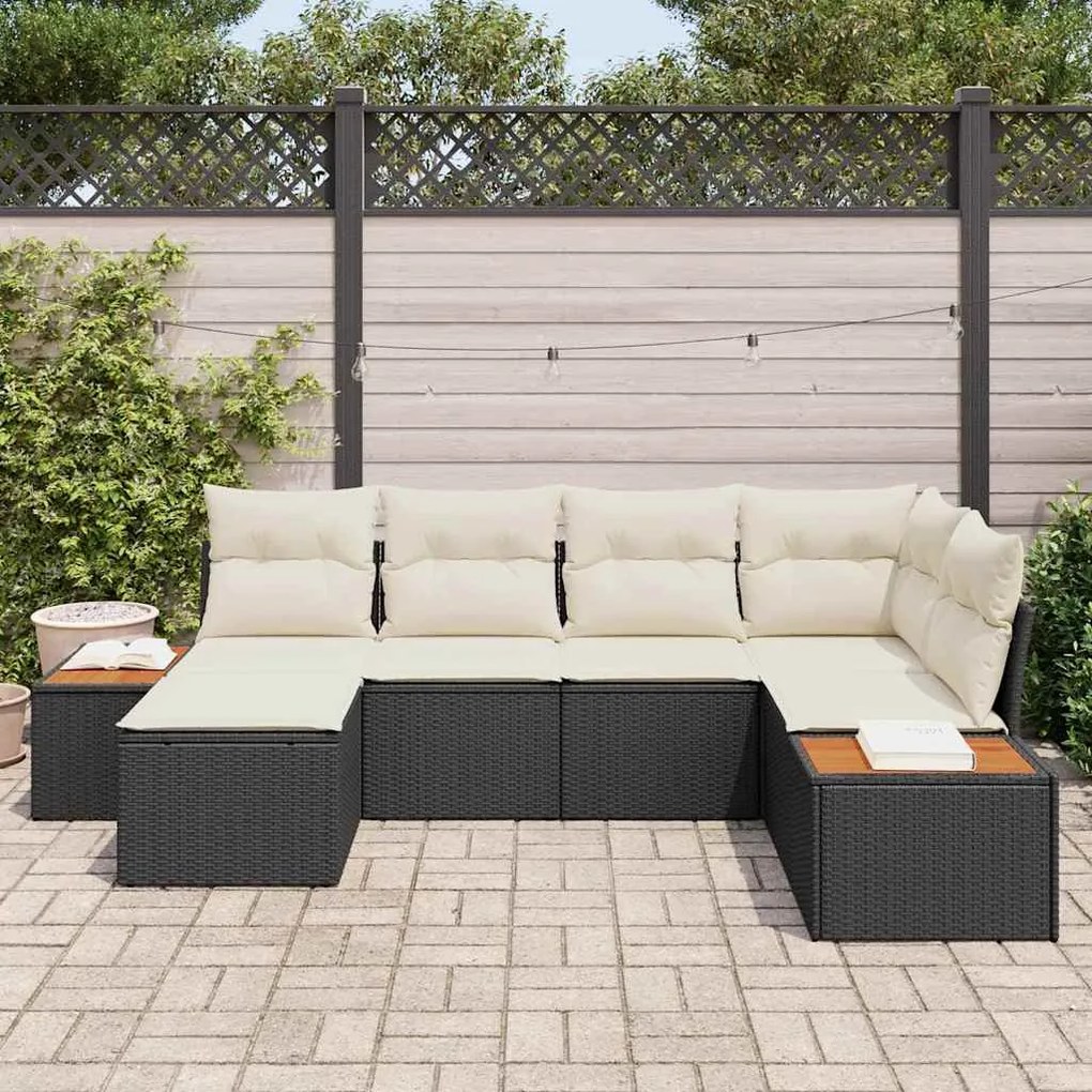 vidaXL Σετ Καναπέ Κήπου με μαξιλάρι 6 pcs Μαύρο Πολυ ράταν