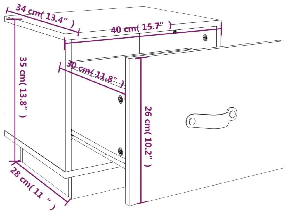 Κομοδίνο 40 x 34 x 35 εκ. από Μασίφ Ξύλο Πεύκου - Καφέ