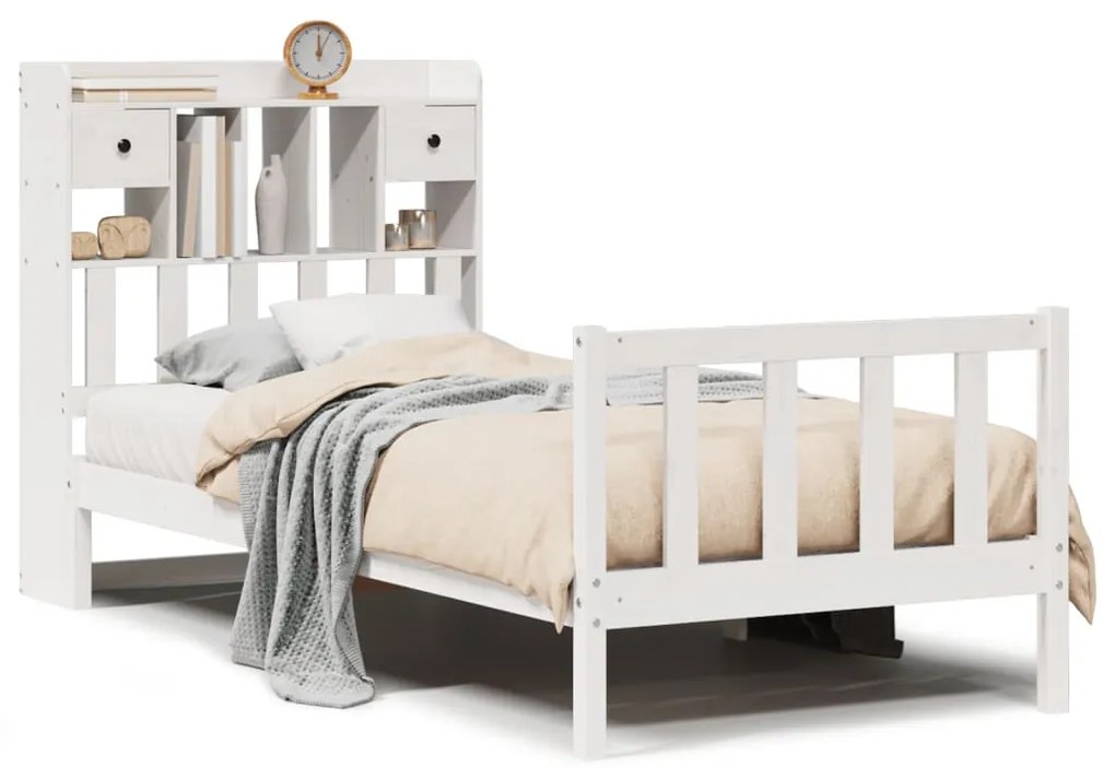 vidaXL Κρεβάτι Βιβλιοθήκη Χωρίς Στρώμα Λευκό 75x190 εκ Μασίφ Πεύκο