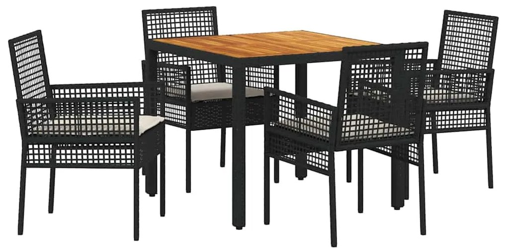 vidaXL Σέτ φαγητού για κήπο 5 pcs Μαύρο Πολυ ράταν