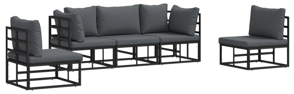 vidaXL Σετ Καναπέ Κήπου 5 pcs Μαύρο 213 x 71.5 x 71 εκ. Αλουμίνιο