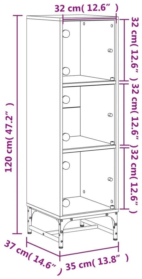 Ντουλάπι Καπνιστή Δρυς 35x37x120 εκ. με Γυάλινες Πόρτες - Καφέ