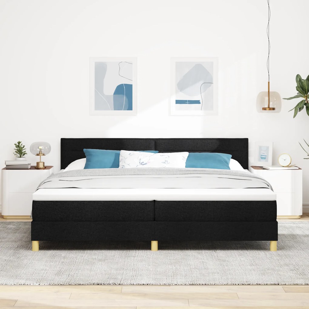 vidaXL Κρεβάτι Box Spring με Στρώμα Μαύρο 200x200 cm Ύφασμα