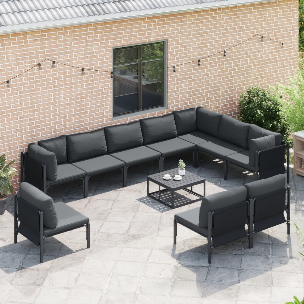 vidaXL Σετ Καναπέ Κήπου 11 pcs Ανθρακί Ατσάλι