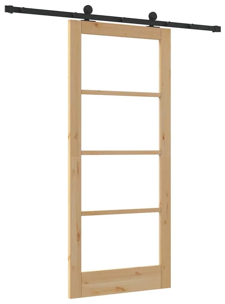 vidaXL Συρόμενη Πόρτα Χειροκίνητος Καφέ 86 x 198.5 cm Ξύλο και μέταλλο