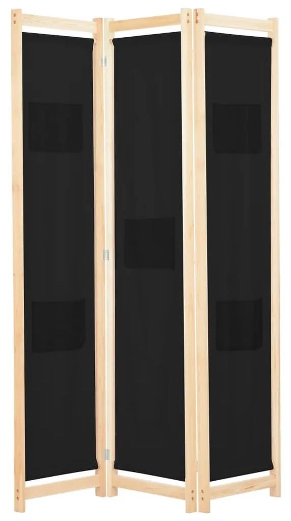 Διαχωριστικό Δωματίου με 3 Πάνελ Μαύρο 120x170x4 εκ. Υφασμάτινο - Μαύρο