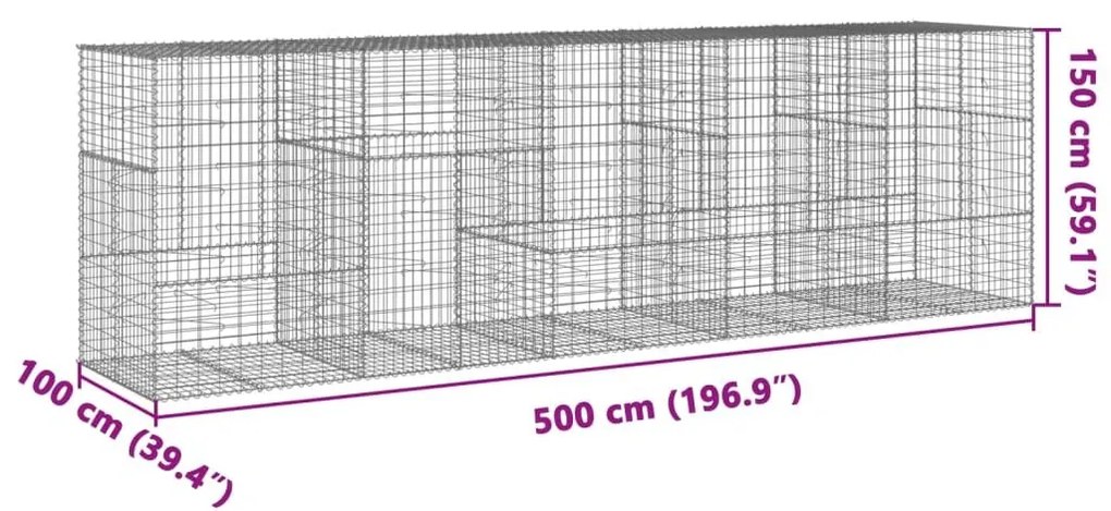 Συρματοκιβώτιο με Κάλυμμα 500x100x150εκ από Γαλβανισμένο Χάλυβα - Ασήμι