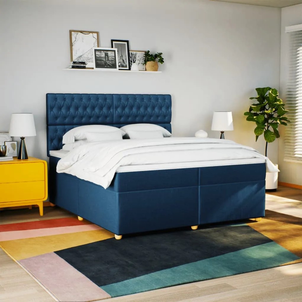 vidaXL Κρεβάτι Boxspring με Στρώμα Μπλε 200x200 εκ. Υφασμάτινο