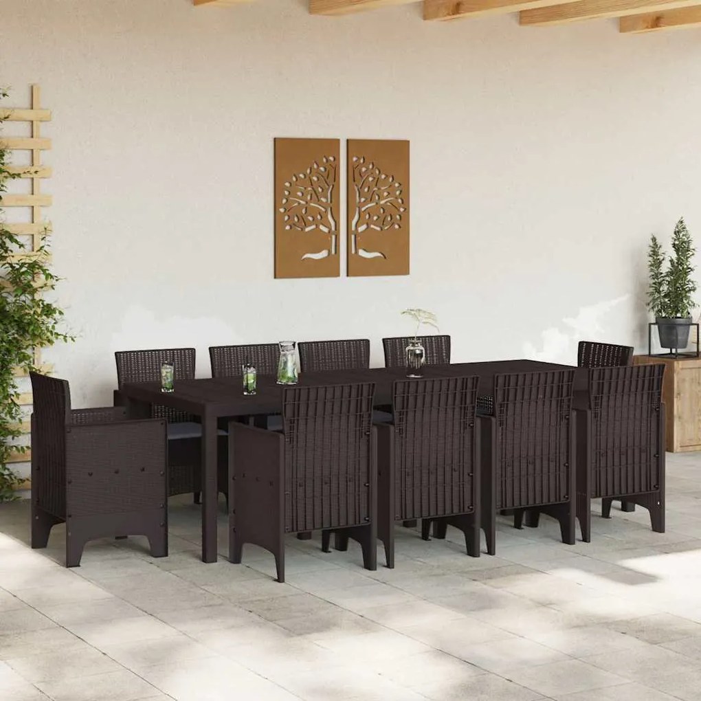vidaXL Σέτ φαγητού για κήπο 11 pcs Καφέ Rattan Polt