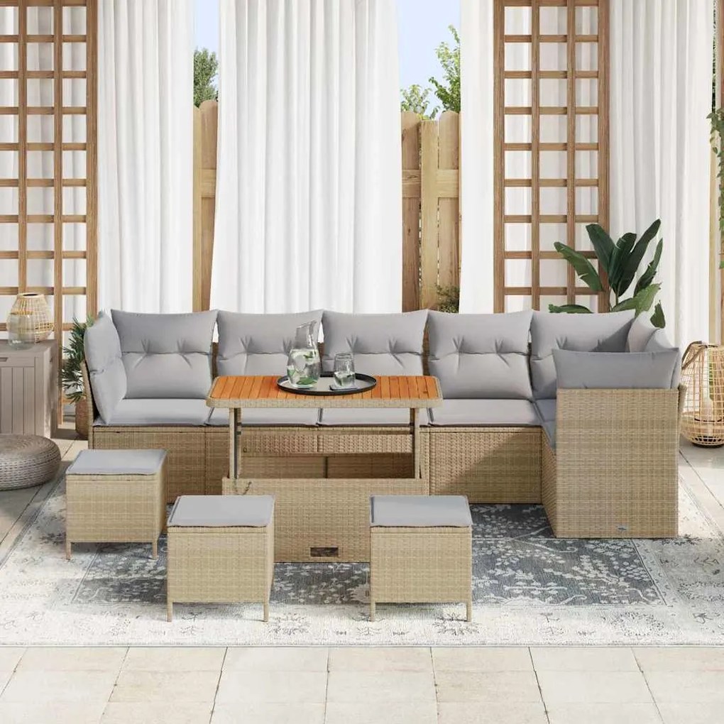 vidaXL Σετ Καναπέ Κήπου 10 pcs Μπεζ συνθετικό ρατάν
