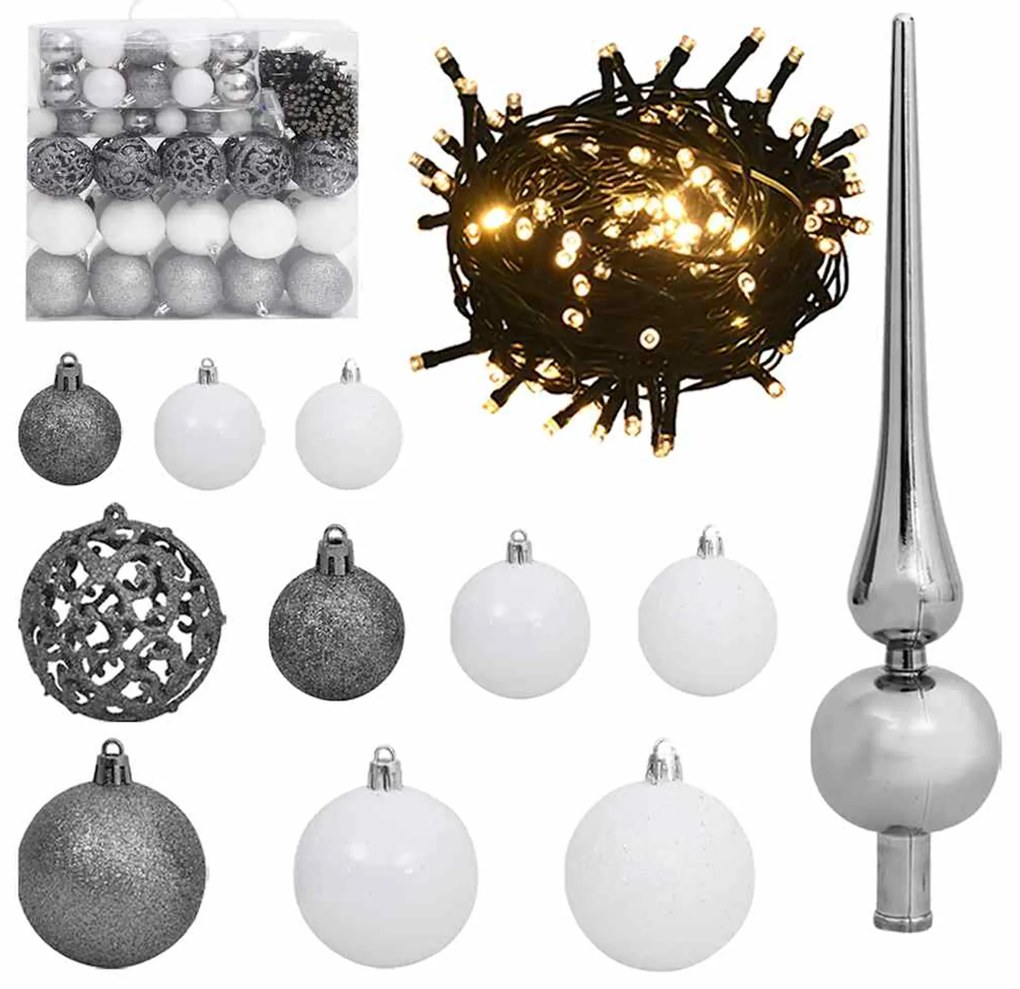 vidaXL Slim Christmas Tree LEDs & Σετ Μπάλες Πράσινο 210 εκ PVC