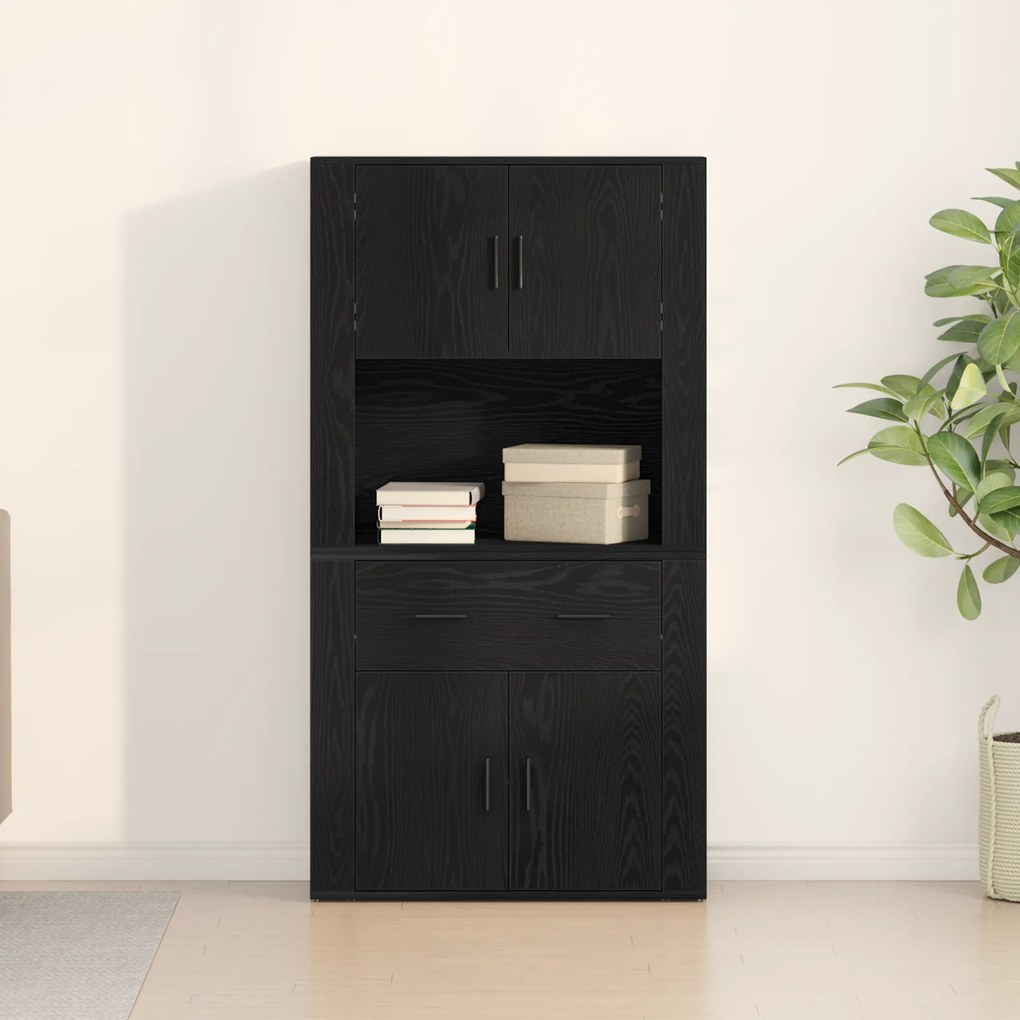 vidaXL Υψηλή ντουλάπα Μαύρης Οξιάς 80x33x150 εκ. Επεξεργασμένο Ξύλο