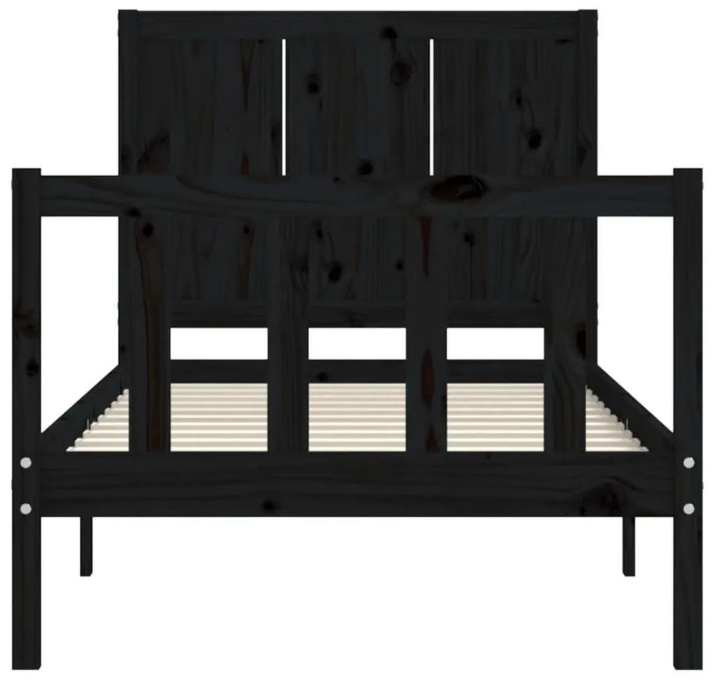Πλαίσιο Κρεβατιού με Κεφαλάρι Μαύρο Μασίφ Ξύλο Single - Μαύρο
