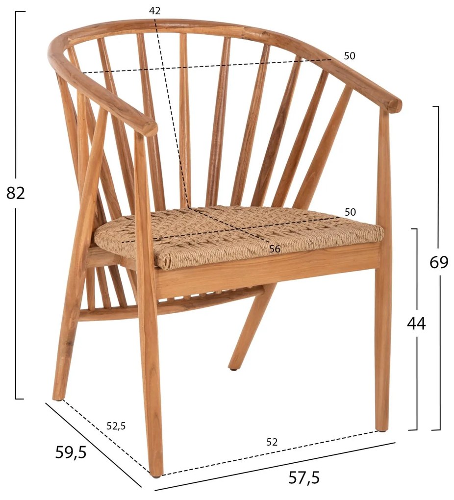 Πολυθρόνα PERMAINE Ξύλο Teak και Συνθετικό Σχοινί Φυσικό 57,5x59,5x82Yεκ. 57.5x59.5x82 εκ.