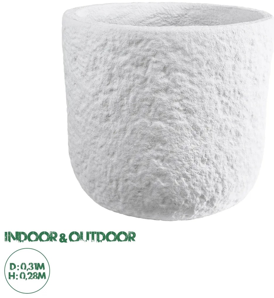 20710 GloboStar®  Artificial Garden MALVEN 20710 Επιδαπέδιο Πολυεστερικό Τσιμεντένιο Κασπώ Γλάστρα - Flower Pot Λευκό Φ31 x Υ28cm