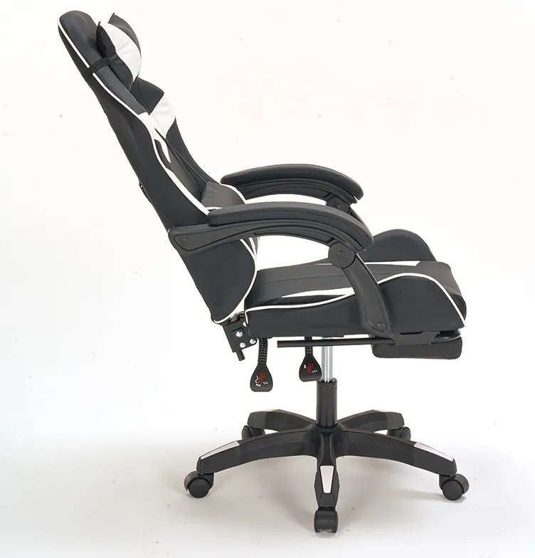 A9937 ΜΑΥΡΟ/ΛΕΥΚΟ PVC ΠΟΛΥΘΡΟΝΑ GAMING/ΜΕ ΥΠΟΠΟΔΙΟ 64X59X43-112/53-125εκ.