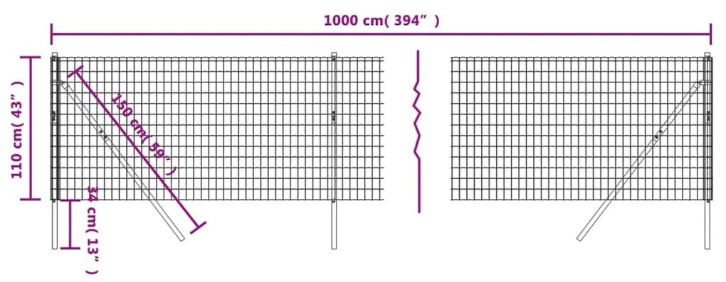 vidaXL Συρματόπλεγμα Περίφραξης Ανθρακί 1,1x10 μ. Γαλβανισμένο Ατσάλι