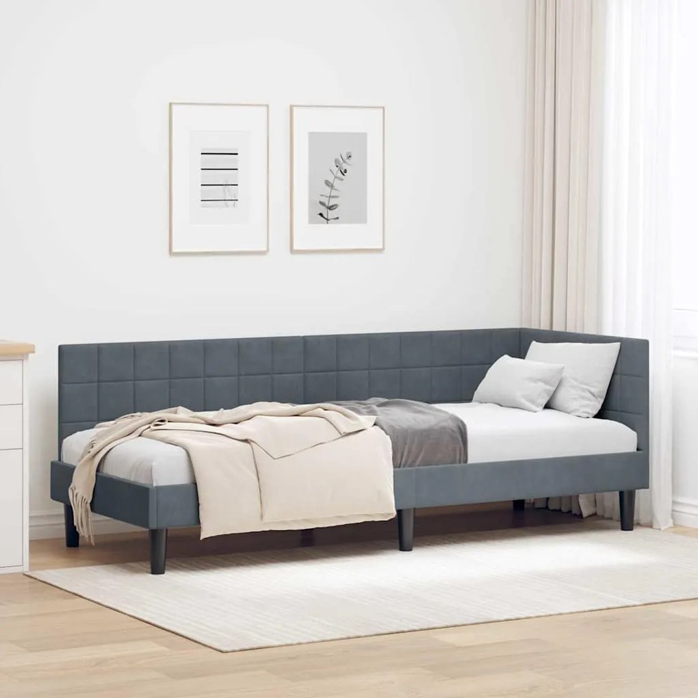 vidaXL Κρεβάτι Γωνίας με κεφαλάρι Σκούρο γκρι 80 x 200 cm Βελούδο