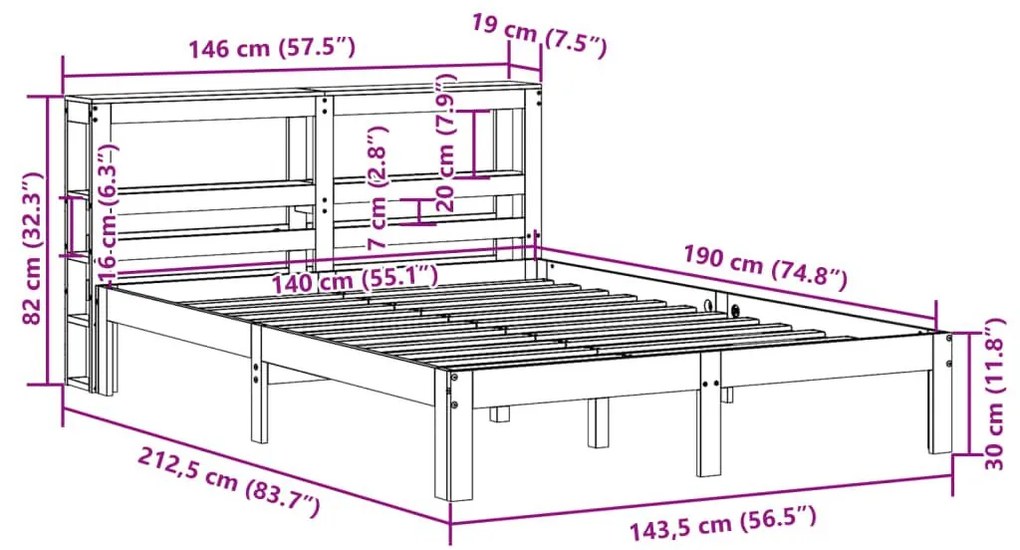 Σκελετός Κρεβατιού Χωρίς Στρώμα Καφέ 140x190 Μασίφ Ξύλο Πεύκου - Καφέ