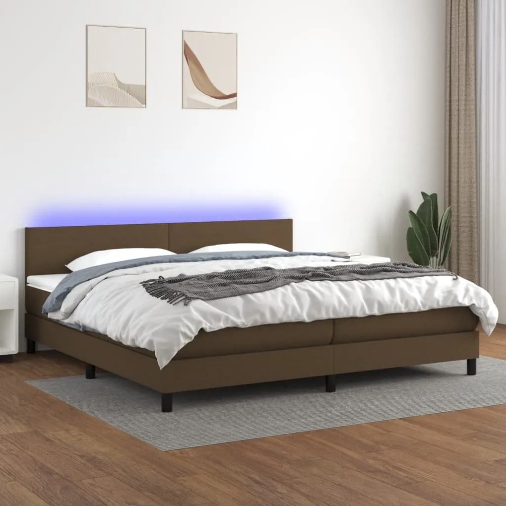 ΚΡΕΒΑΤΙ BOXSPRING ΜΕ ΣΤΡΩΜΑ &amp; LED ΣΚ.ΚΑΦΕ 200X200 ΕΚ ΥΦΑΣΜΑΤΙΝΟ 3133024