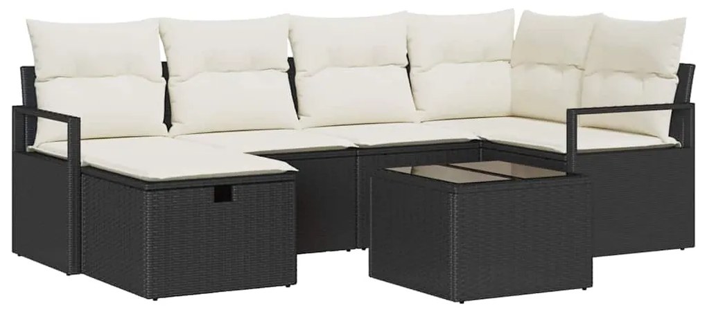 vidaXL Σετ Καναπέ με μαξιλάρι 7 pcs Μαύρο και Κρέμα συνθετικό ρατάν