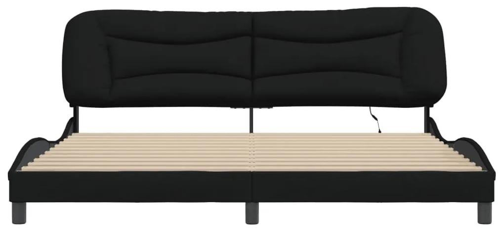 Πλαίσιο Κρεβατιού με LED Μαύρο 200 x 200 εκ. Υφασμάτινο - Μαύρο