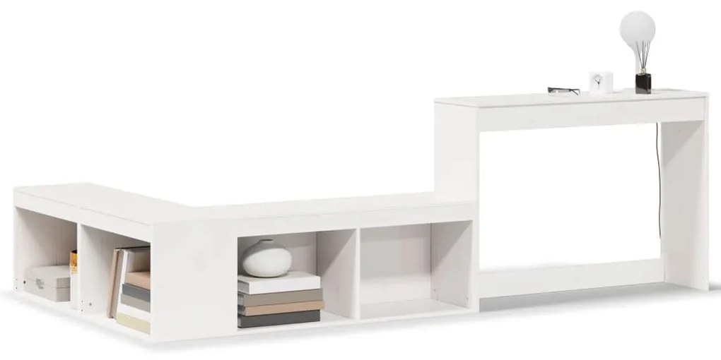 Κομοδίνο με Γραφείο Λευκό 232x112x75 εκ. από Μασίφ Ξύλο Πεύκου - Λευκό